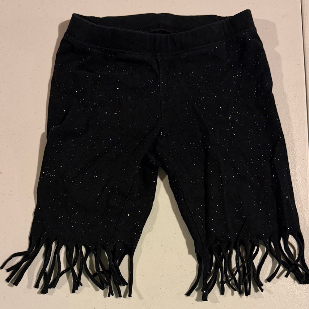 Black Fringe Sparkle Girls Shorts